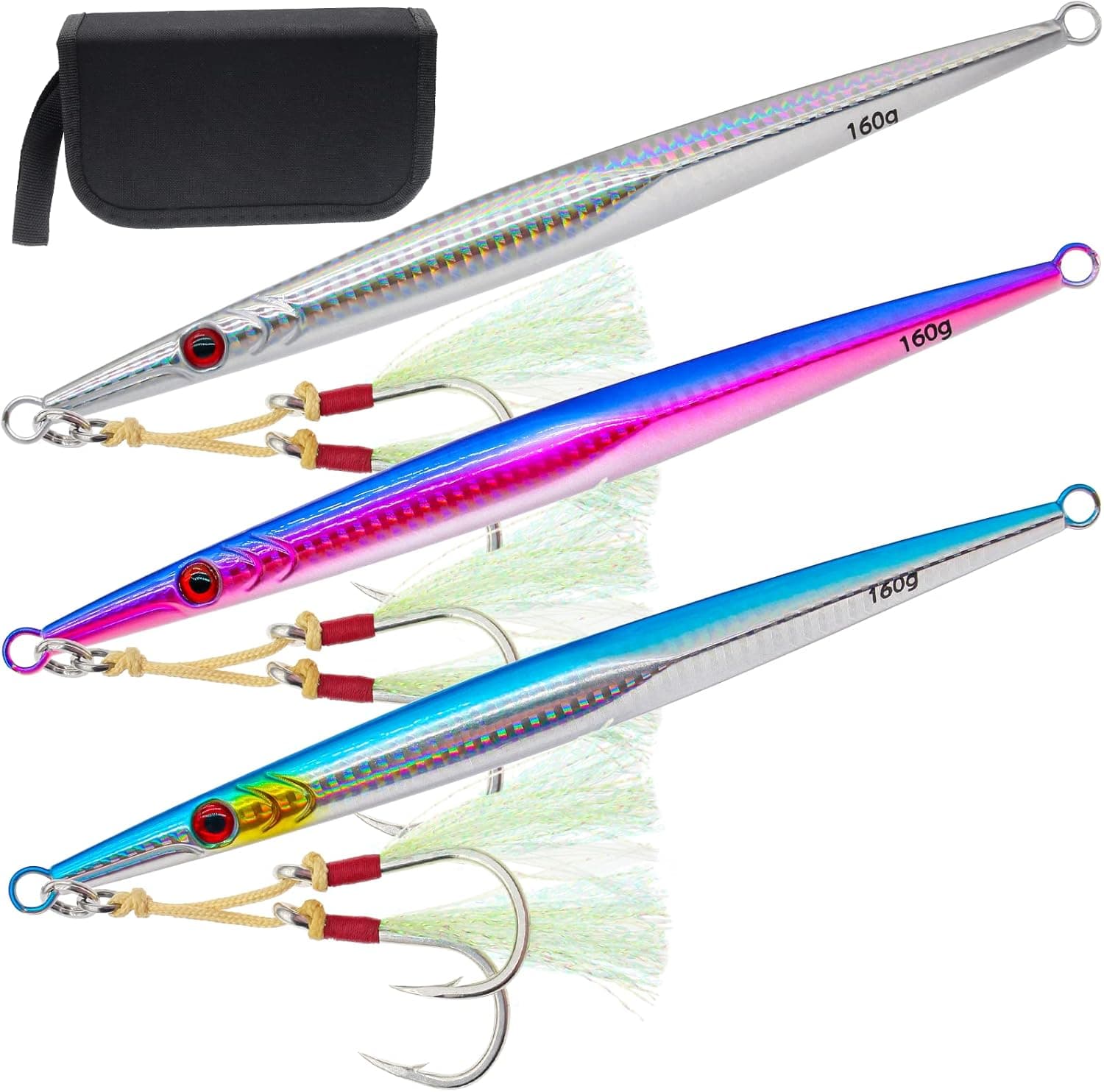 Saltwater Vertical Jigs with BKK Double Hooks (3-Pack, 160 g)