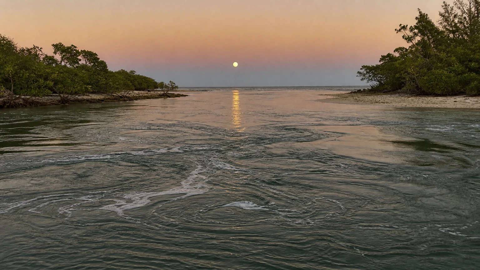 A Florida pass on a strong tide under a full moon — where snook aggregate to spawn